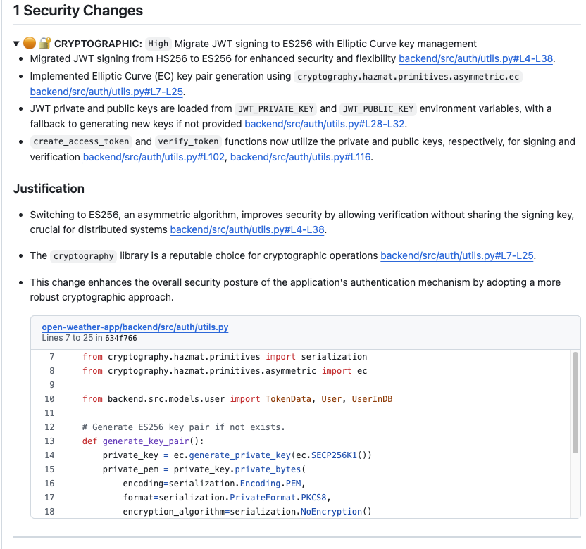 AI security code review PR comment security changes