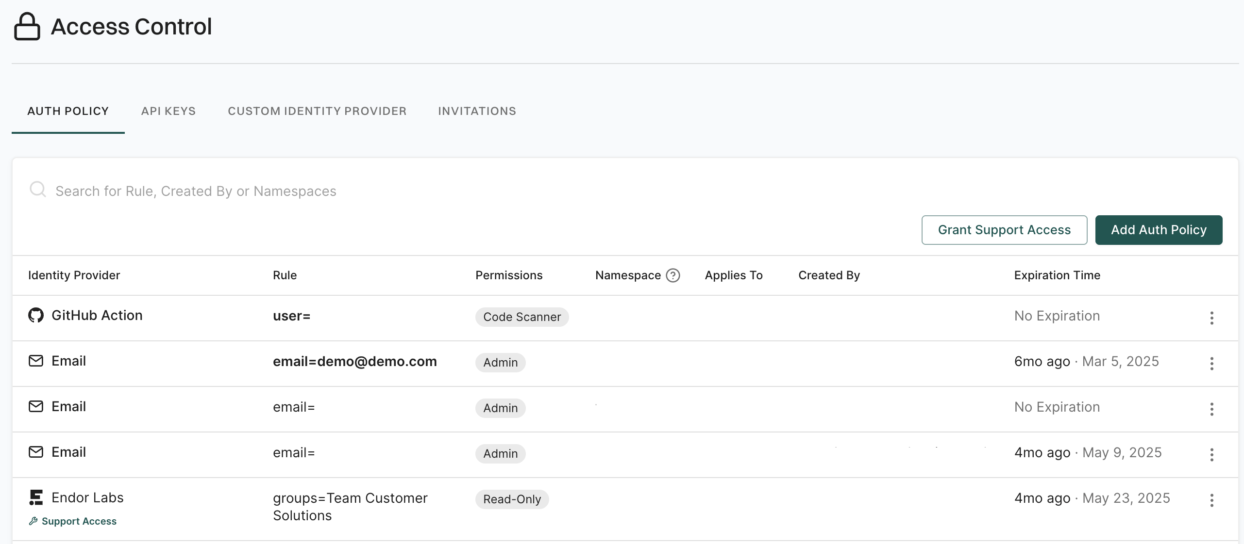 Access Control interface