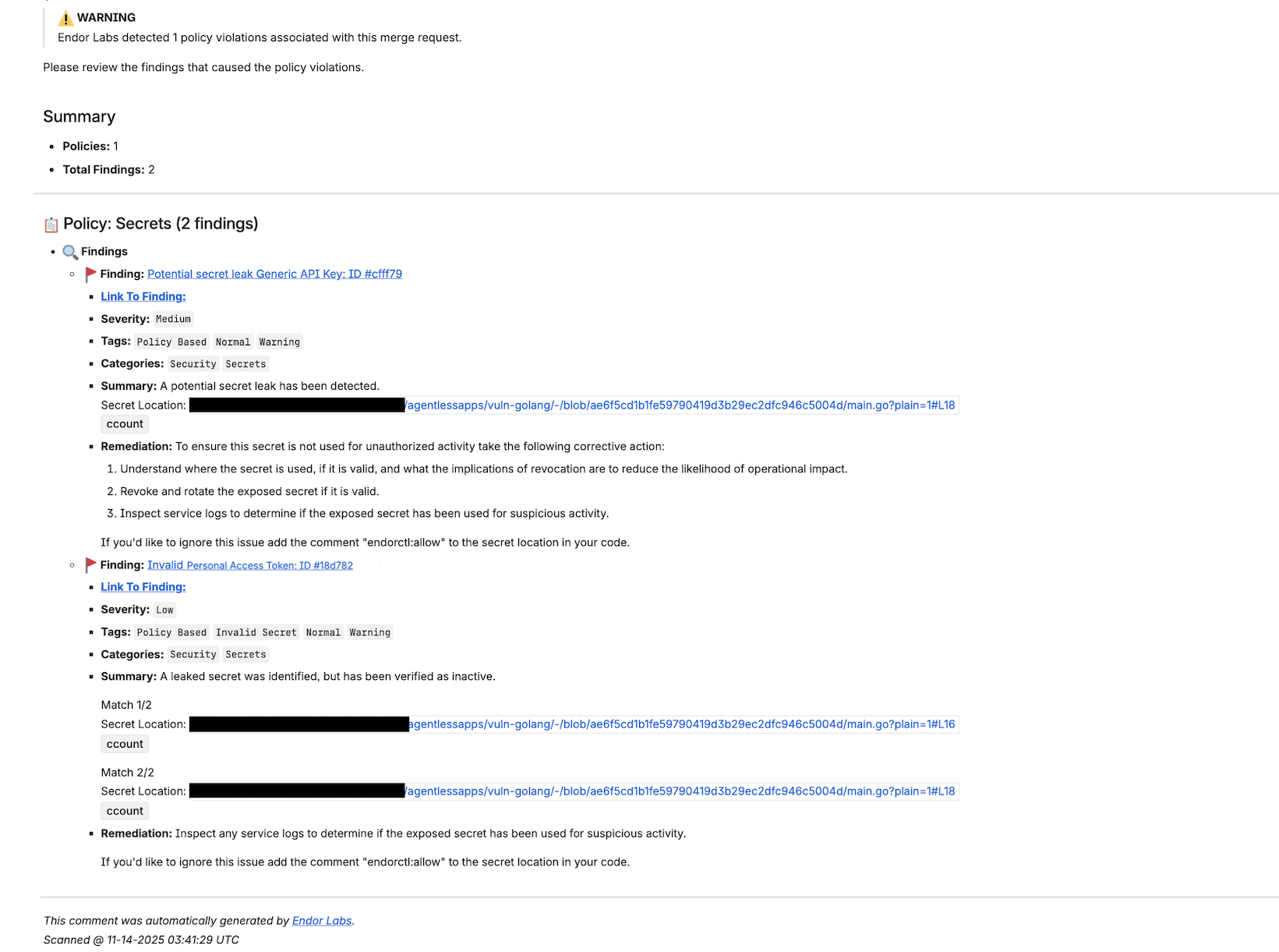 Bitbucket comment example