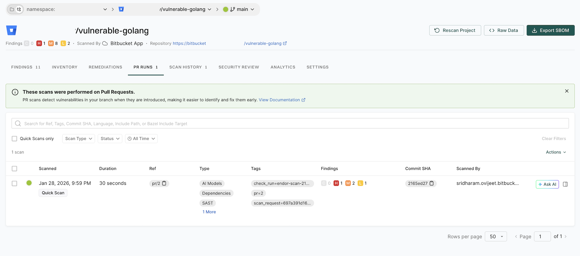 View PR scan findings