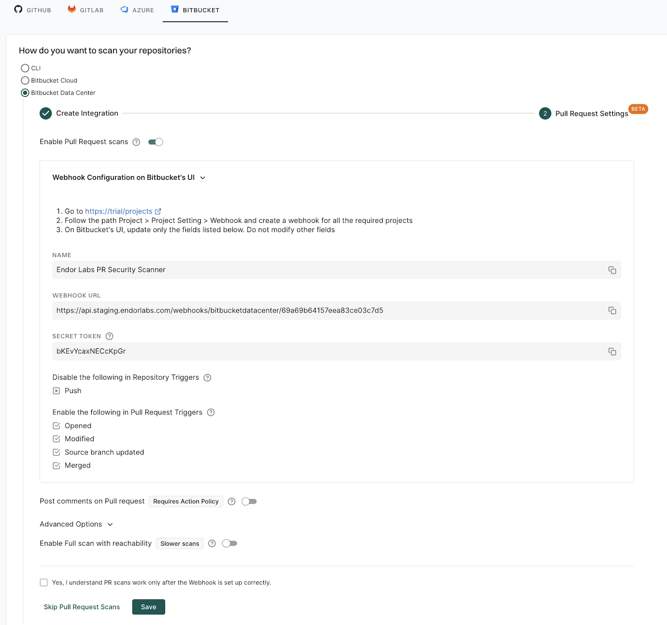 Pull request scan during installation