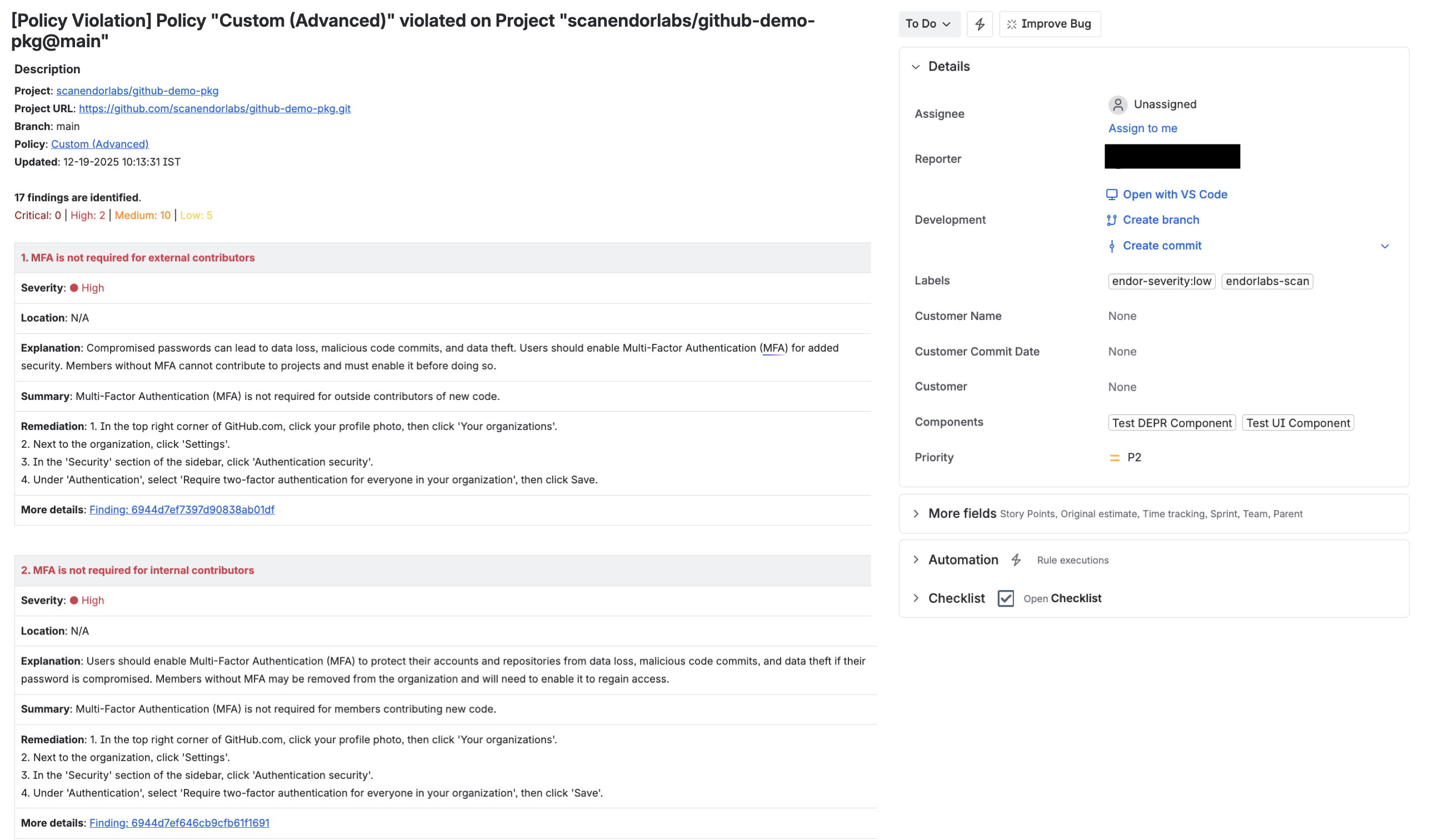 Company managed project components