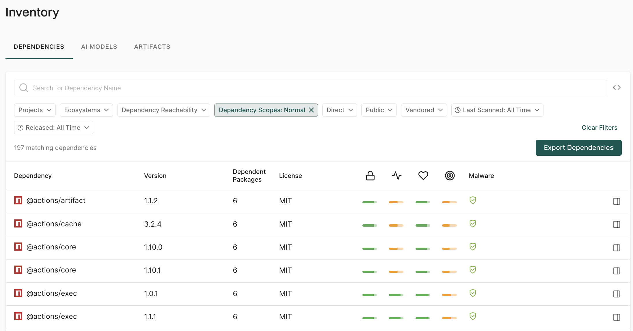 Filter by dependency scope