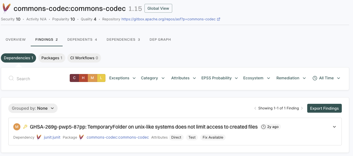 Related dependency findings
