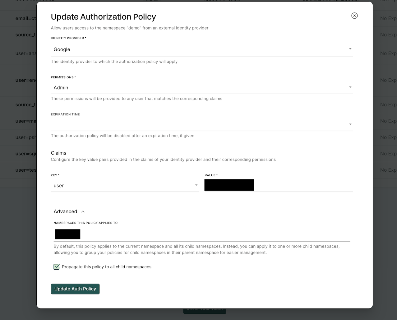 Edit authorization policy