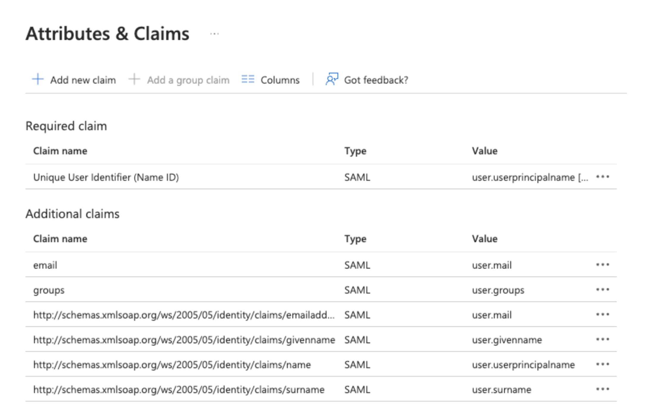 Attributes and claims configuration in Entra ID