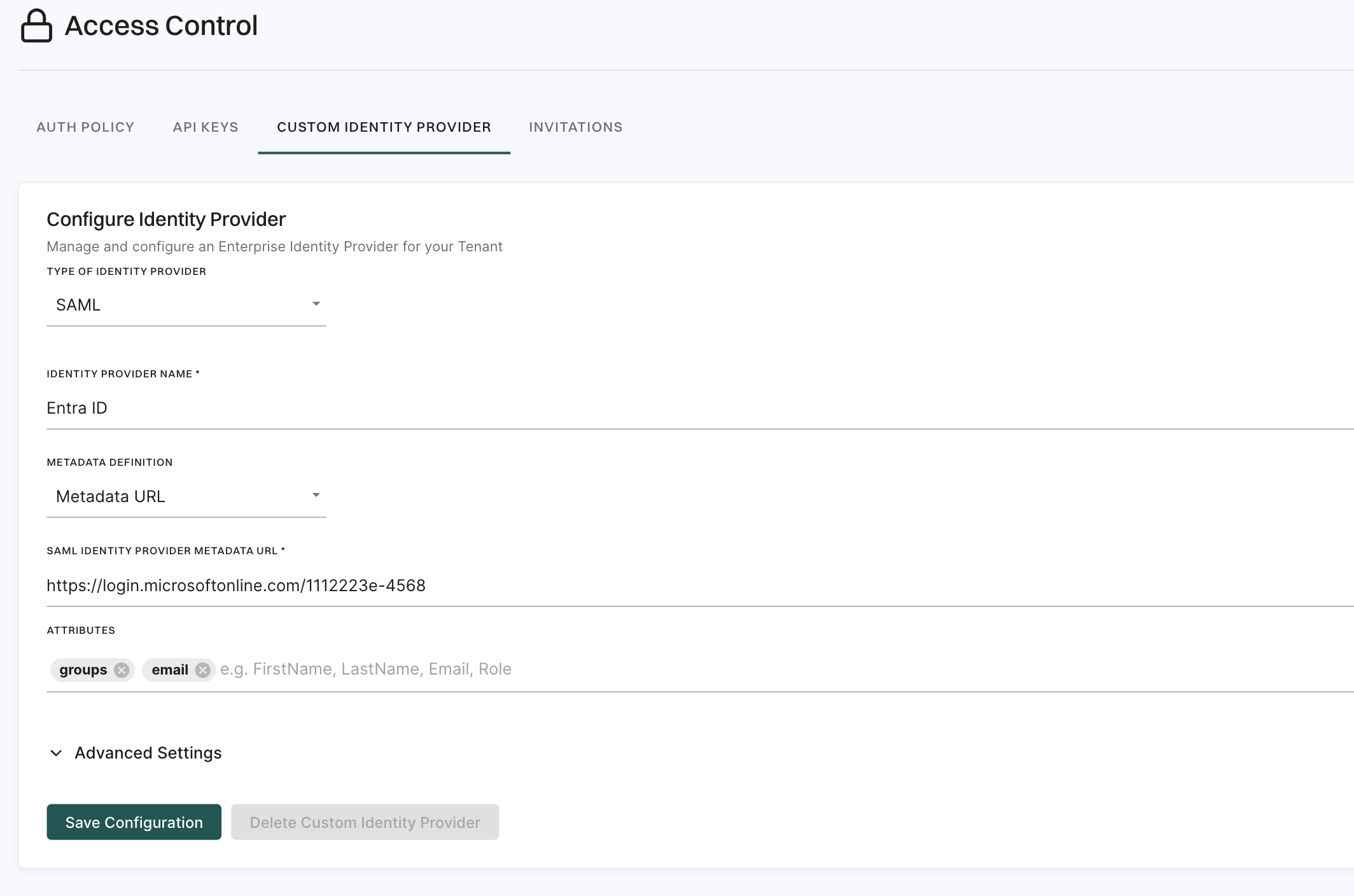 Custom Identity Provider configuration in Endor Labs