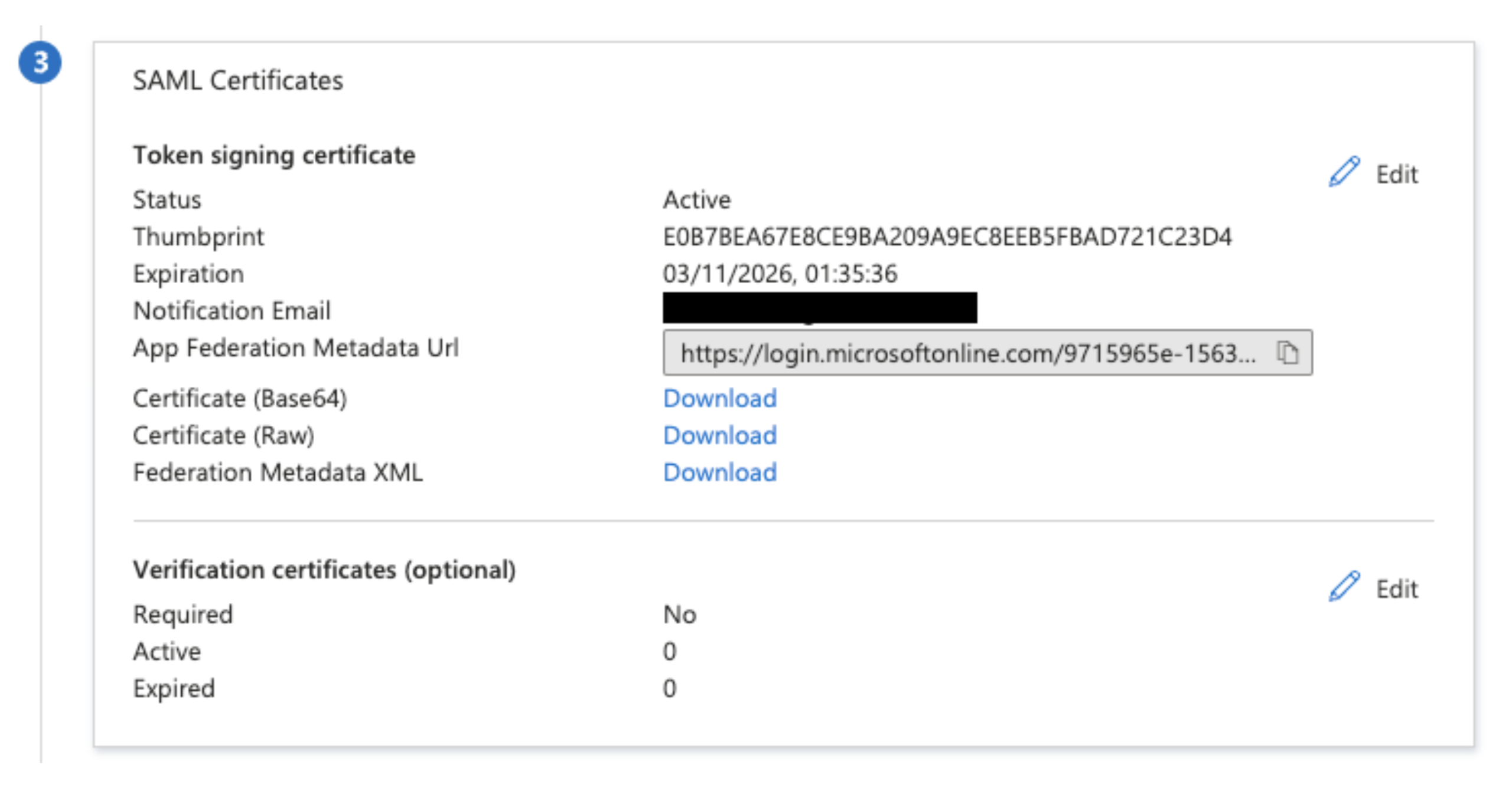 App Federation Metadata URL in SAML Certificates