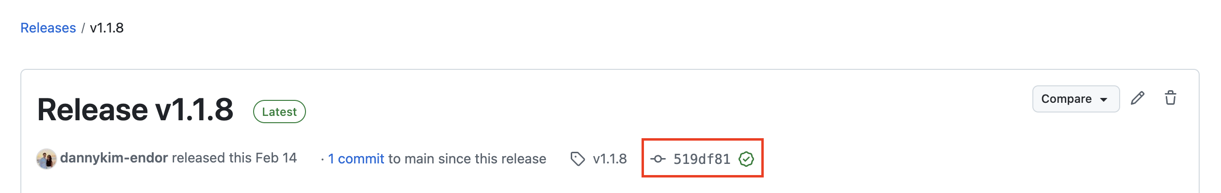 Select commit SHA of latest release