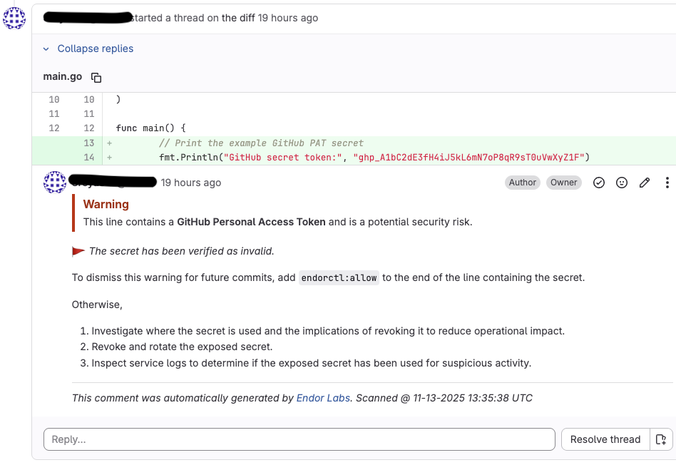 GitLab MR comment secret line