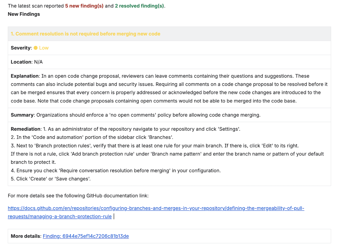 New findings Jira comment
