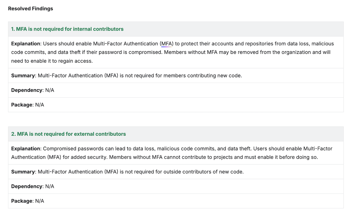 Resolved findings Jira comment