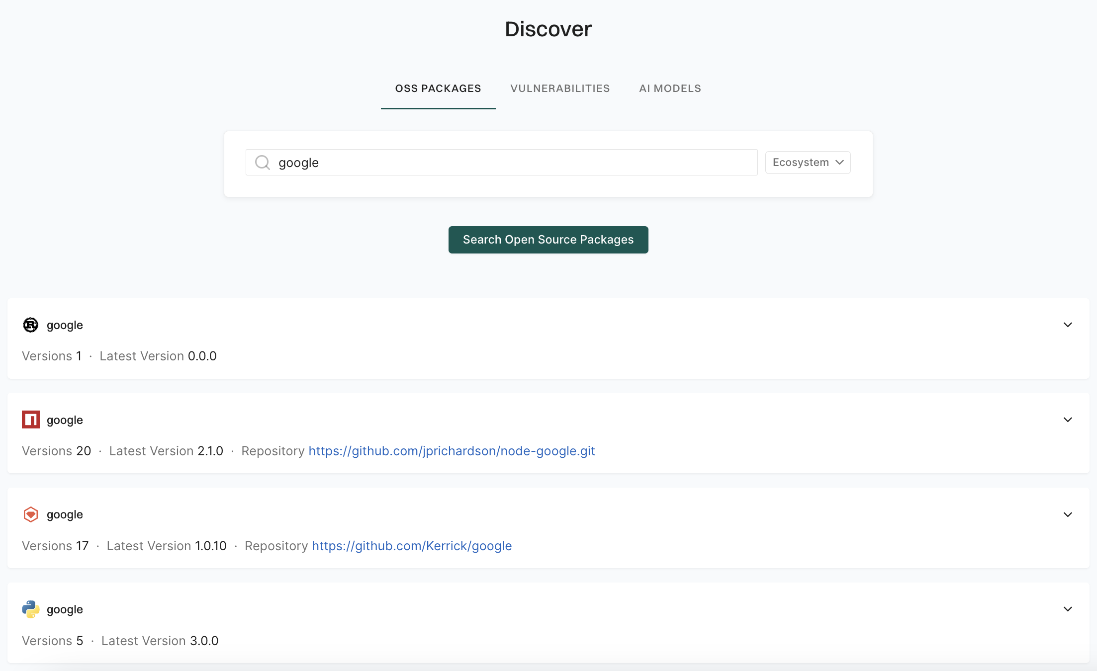 Open source packages
