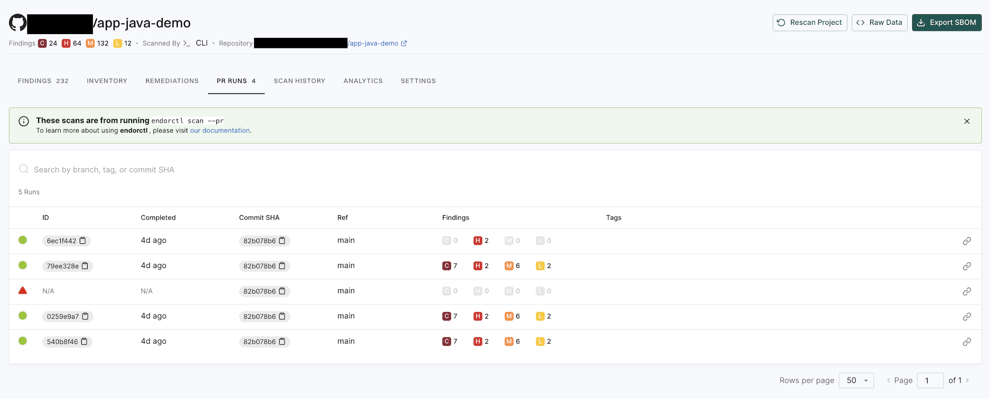 PR scan results in PR Runs