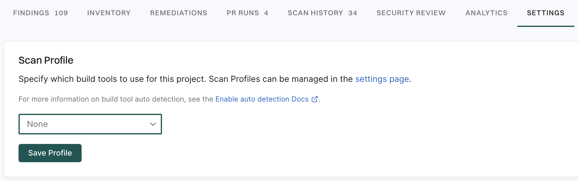 Scan profile for project