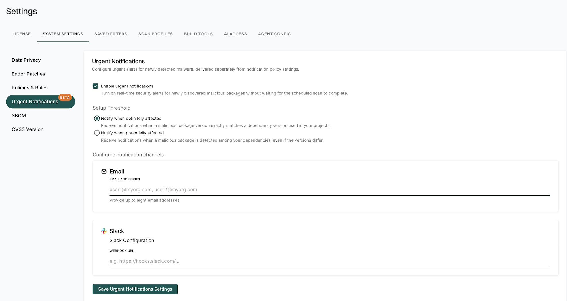 Urgent notifications