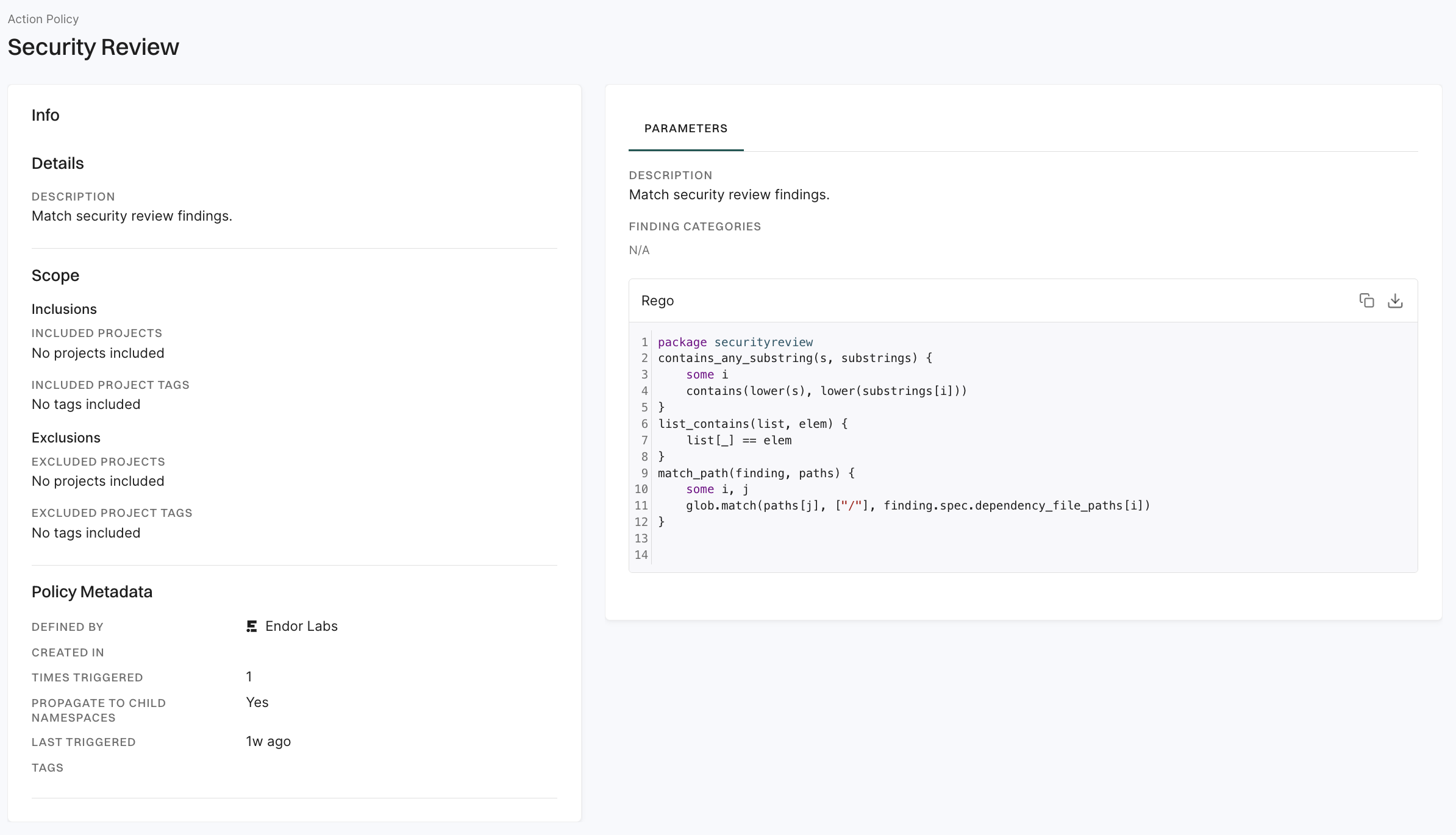 View action policy details
