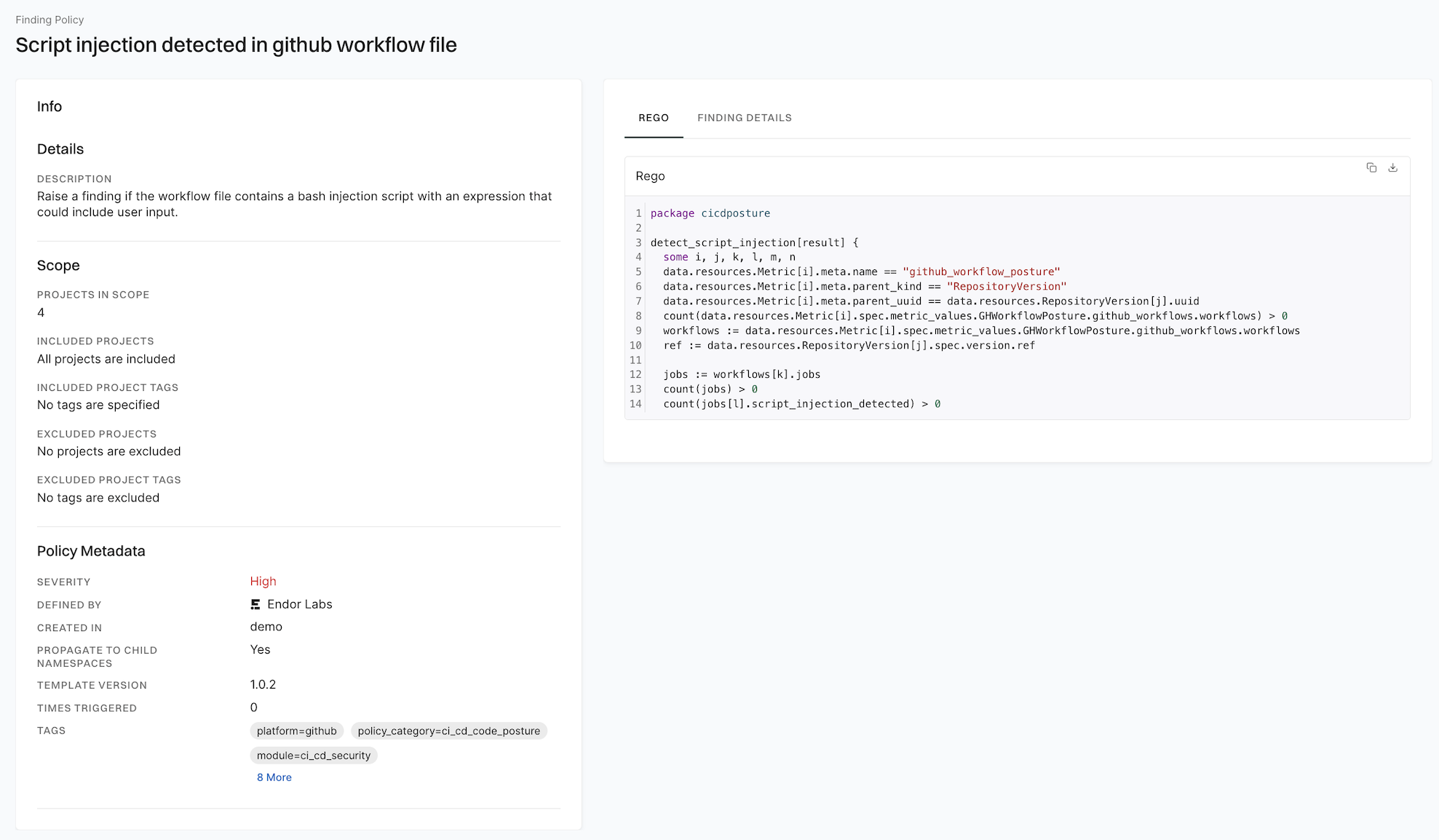 View finding policy details