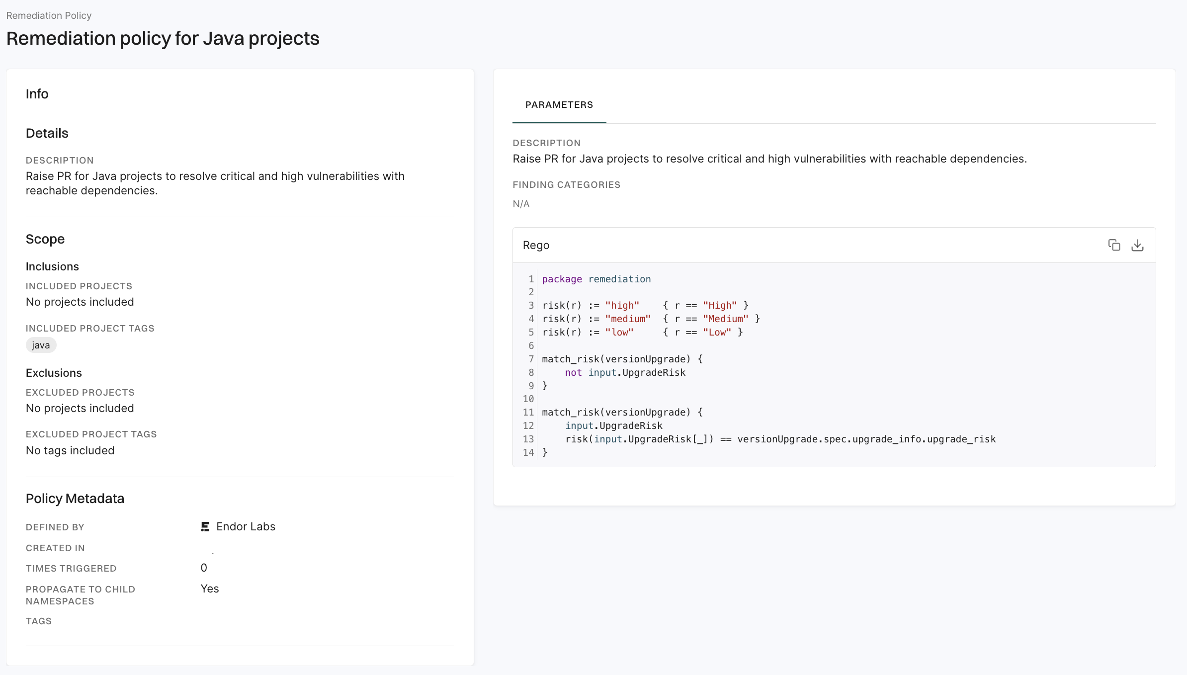View remediation policy details